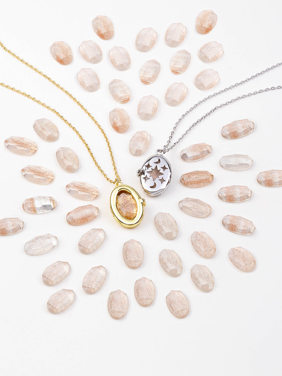 Aura Citrine Quartz Locket Necklace | Citrine Quartz Glass | Silver Rhodium Plated Brass