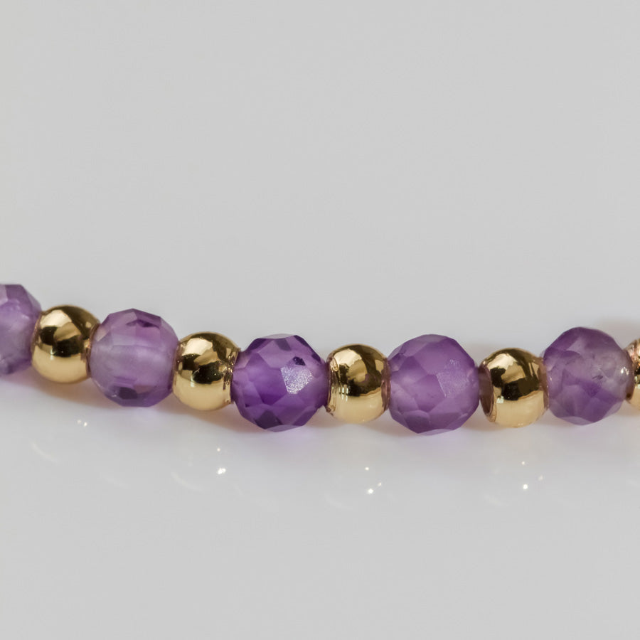 Amethyst Gemstone Beaded Sliding Bracelet | Amethyst | 14K Gold Plated Brass