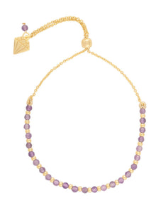 Amethyst Gemstone Beaded Sliding Bracelet | Amethyst | 14K Gold Plated Brass