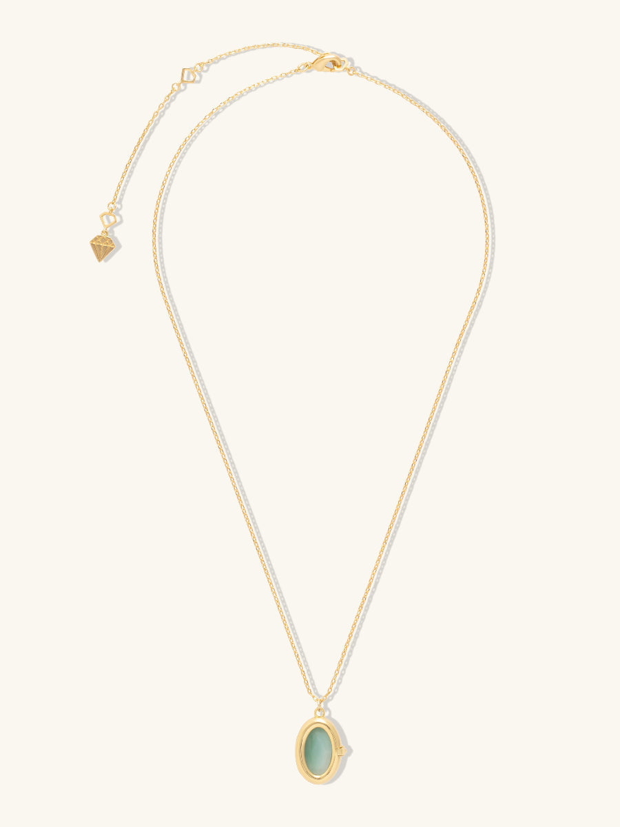 Aura Amazonite Locket Necklace | Amazonite | 14K Gold Plated Brass