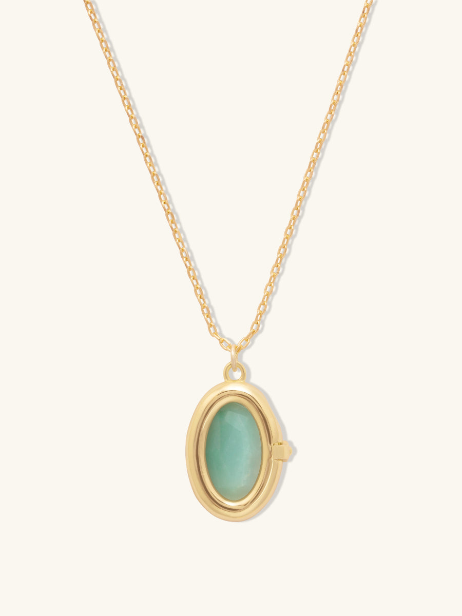 Aura Amazonite Locket Necklace | Amazonite | 14K Gold Plated Brass