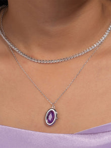 Aura Amethyst Locket Necklace | Amethyst | Silver Rhodium Plated Brass