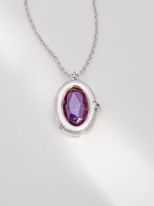 Aura Amethyst Locket Necklace | Amethyst | Silver Rhodium Plated Brass