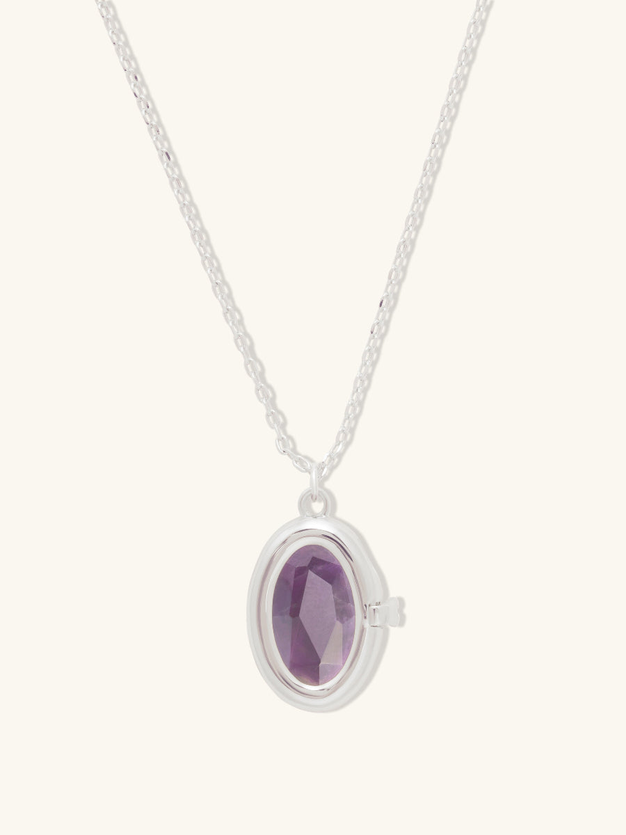 Aura Amethyst Locket Necklace | Amethyst | Silver Rhodium Plated Brass