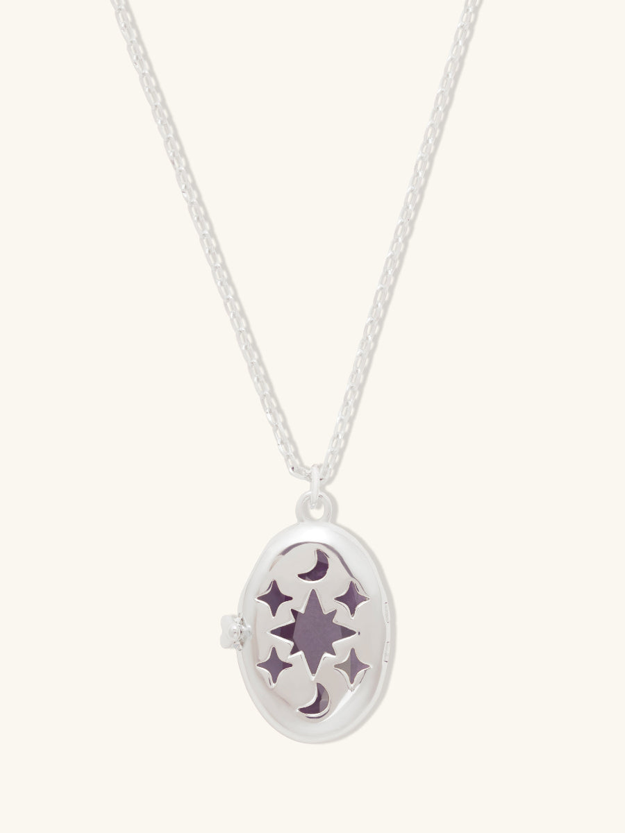 Aura Amethyst Locket Necklace | Amethyst | Silver Rhodium Plated Brass
