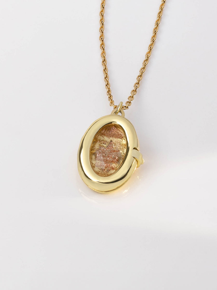Aura Citrine Quartz Locket Necklace | Citrine Quartz Glass | 14K Gold Plated Brass