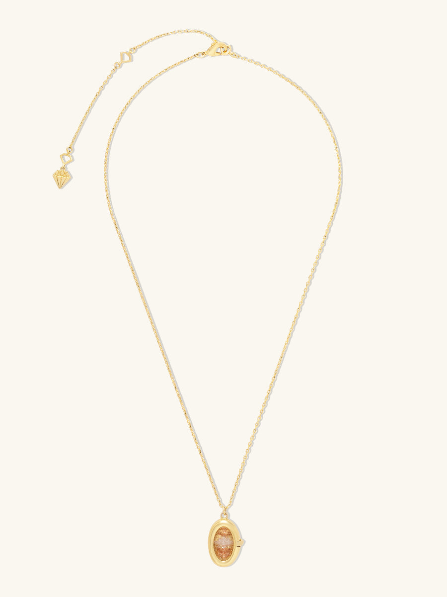 Aura Citrine Quartz Locket Necklace | Citrine Quartz Glass | 14K Gold Plated Brass