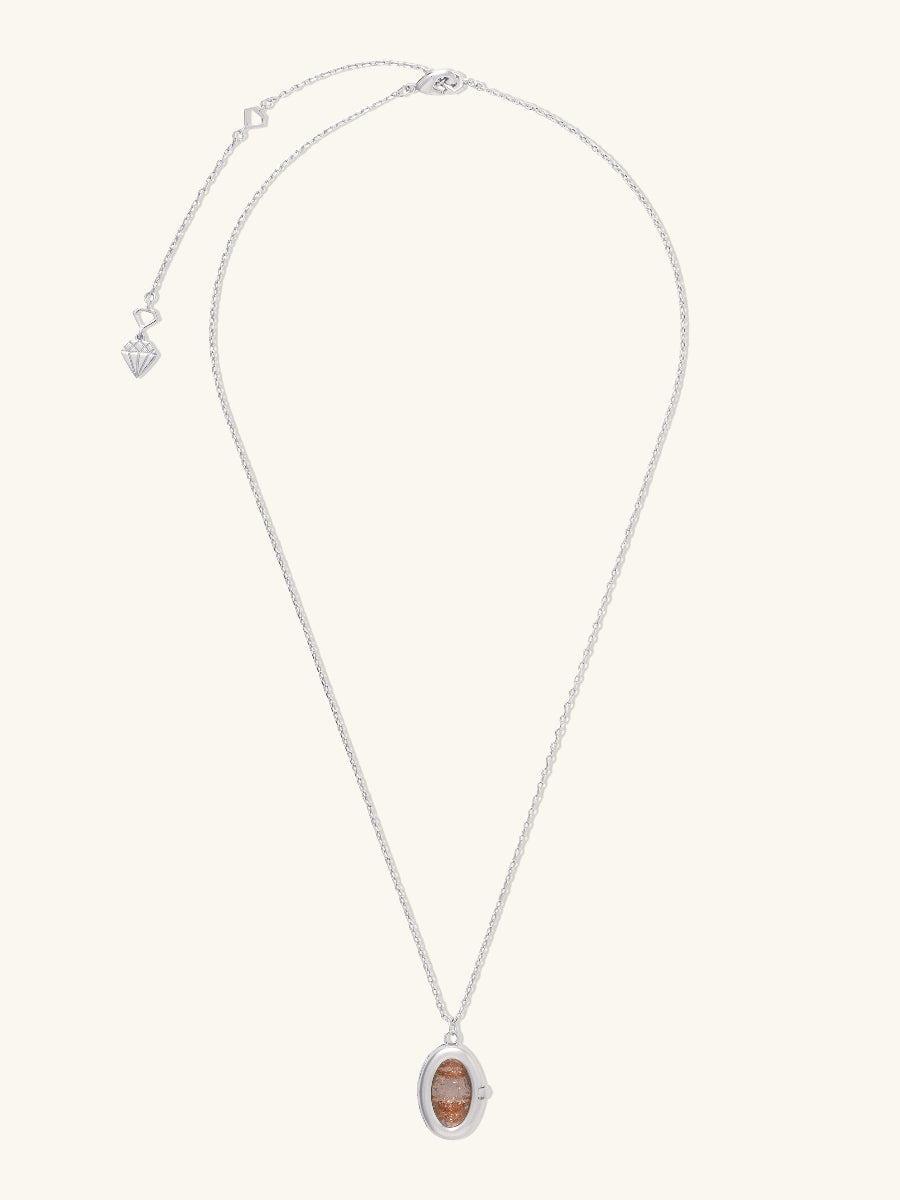 Aura Citrine Quartz Locket Necklace | Citrine Quartz Glass | Silver Rhodium Plated Brass