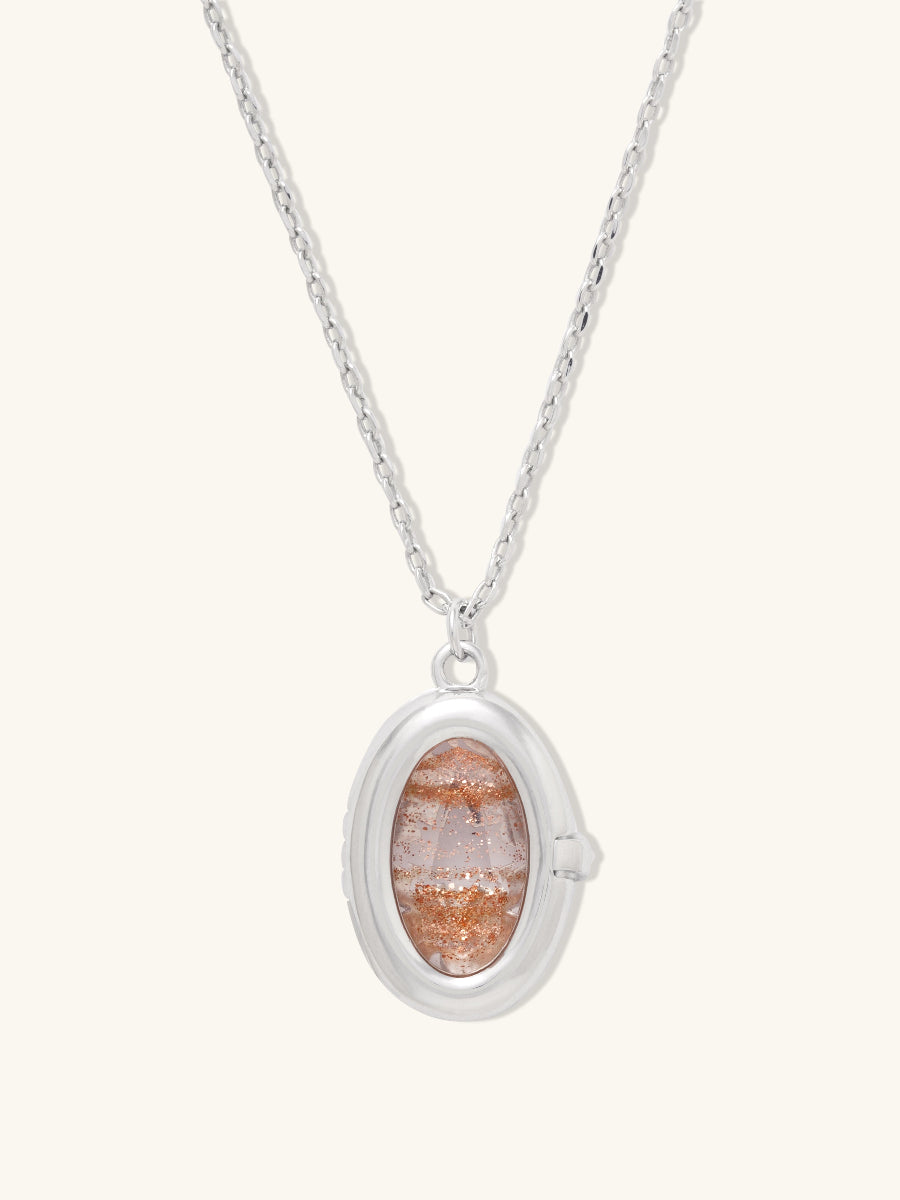 Aura Citrine Quartz Locket Necklace | Citrine Quartz Glass | Silver Rhodium Plated Brass