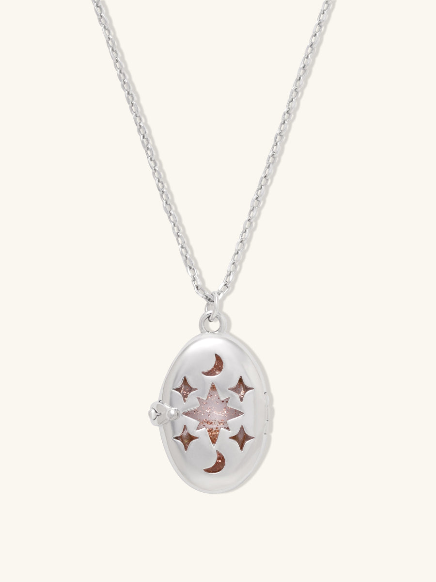 Aura Citrine Quartz Locket Necklace | Citrine Quartz Glass | Silver Rhodium Plated Brass