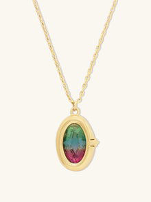 Aura Ombre Locket Necklace | Fuchsia/Turquoise Glass | 14K Gold Plated Brass