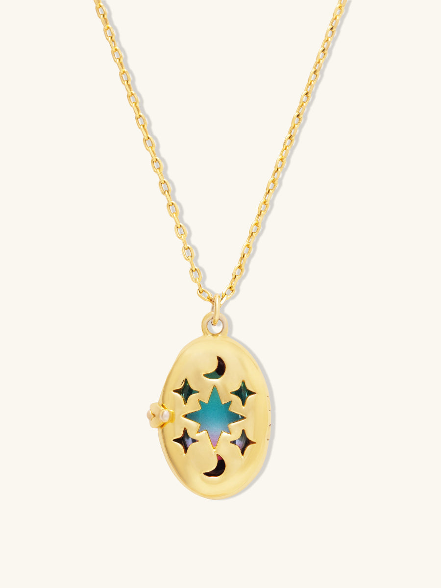 Aura Ombre Locket Necklace | Fuchsia/Turquoise Glass | 14K Gold Plated Brass