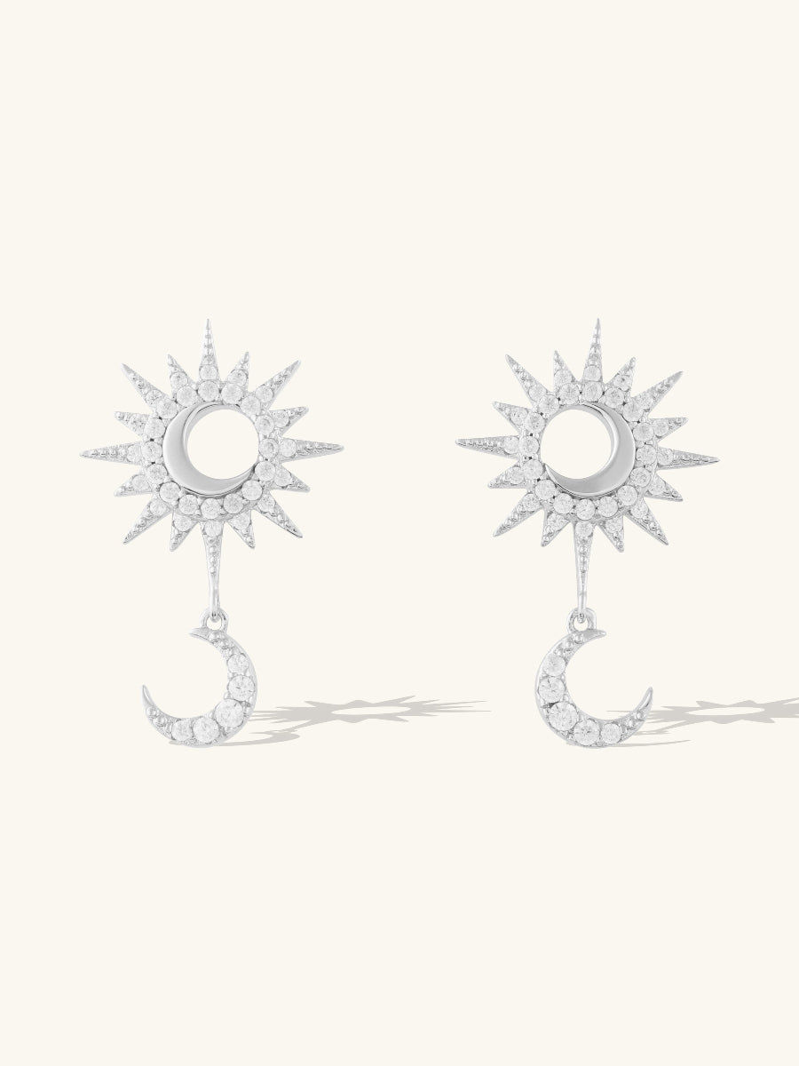 Sunlit Crescent Drop Earrings | 5A Grade Cubic Zirconia | Silver Plated Brass