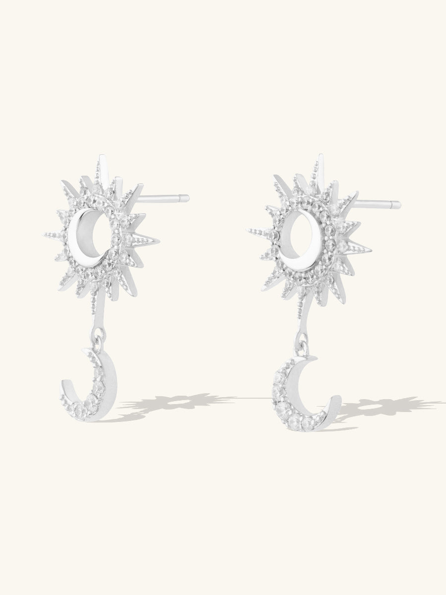 Sunlit Crescent Drop Earrings | 5A Grade Cubic Zirconia | Silver Plated Brass