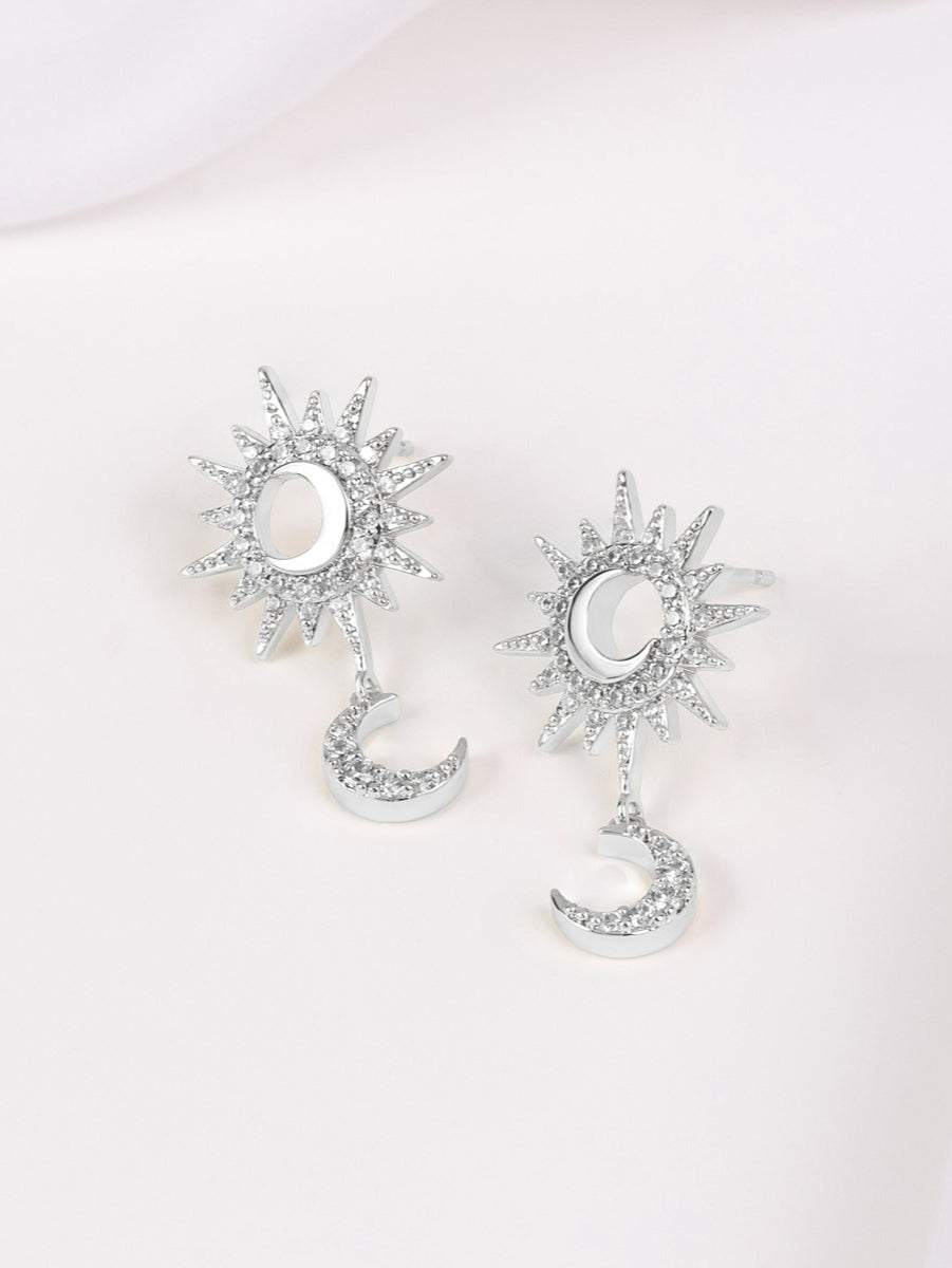 Sunlit Crescent Drop Earrings | 5A Grade Cubic Zirconia | Silver Plated Brass
