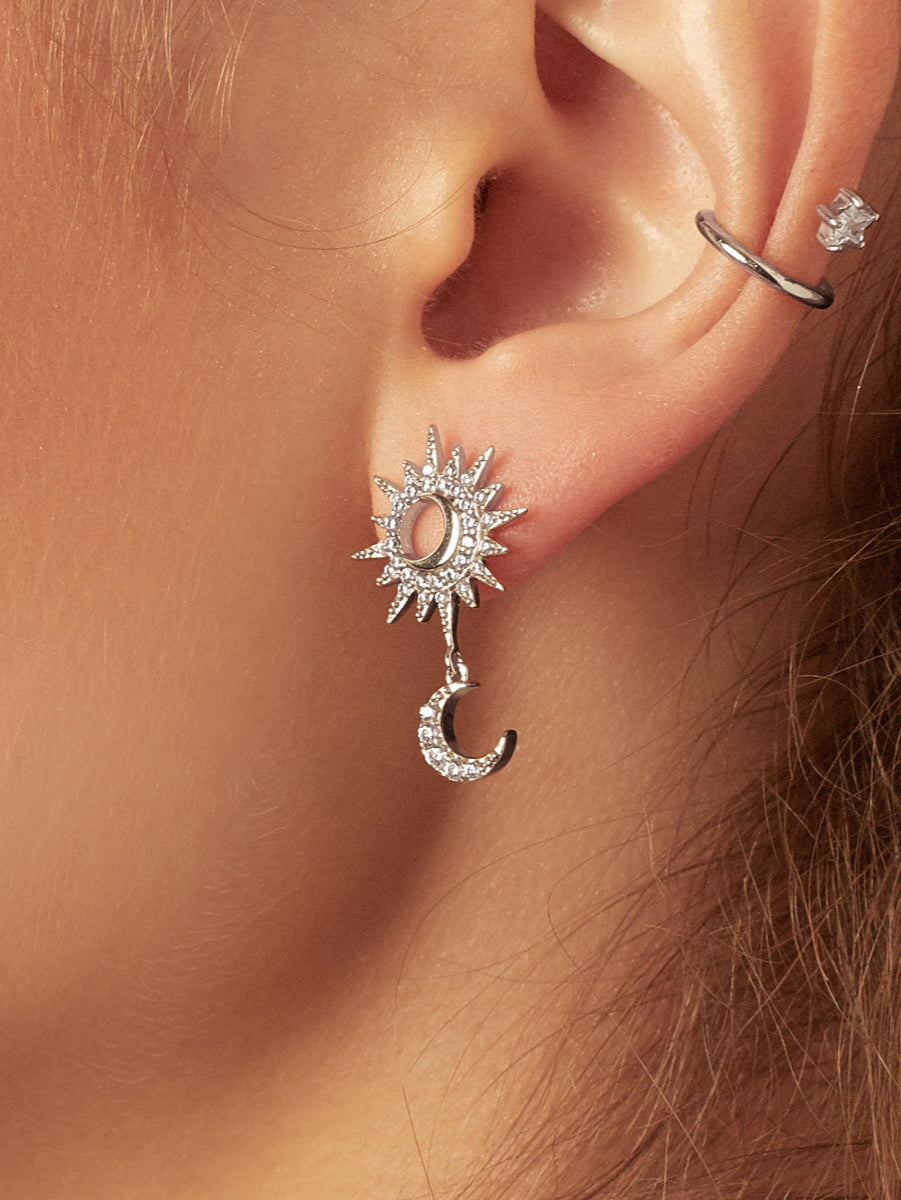 Sunlit Crescent Drop Earrings | 5A Grade Cubic Zirconia | Silver Plated Brass