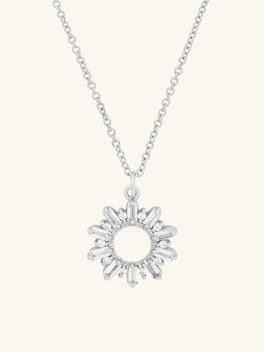 Sunseeker Baguette Necklace | 5A Grade Cubic Zirconia | Silver Rhodium Plated Brass