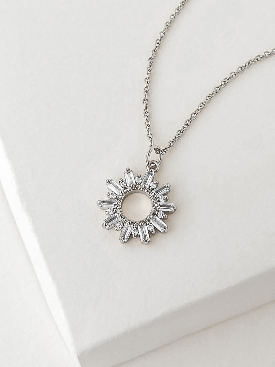 Sunseeker Baguette Necklace | 5A Grade Cubic Zirconia | Silver Rhodium Plated Brass
