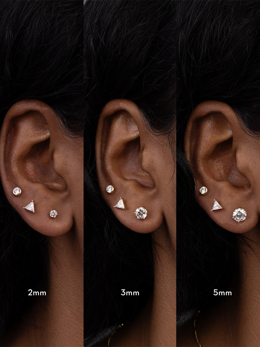 Brilliant 4mm Stud Earrings | 5A Grade Cubic Zirconia | 14K Gold Plated Brass