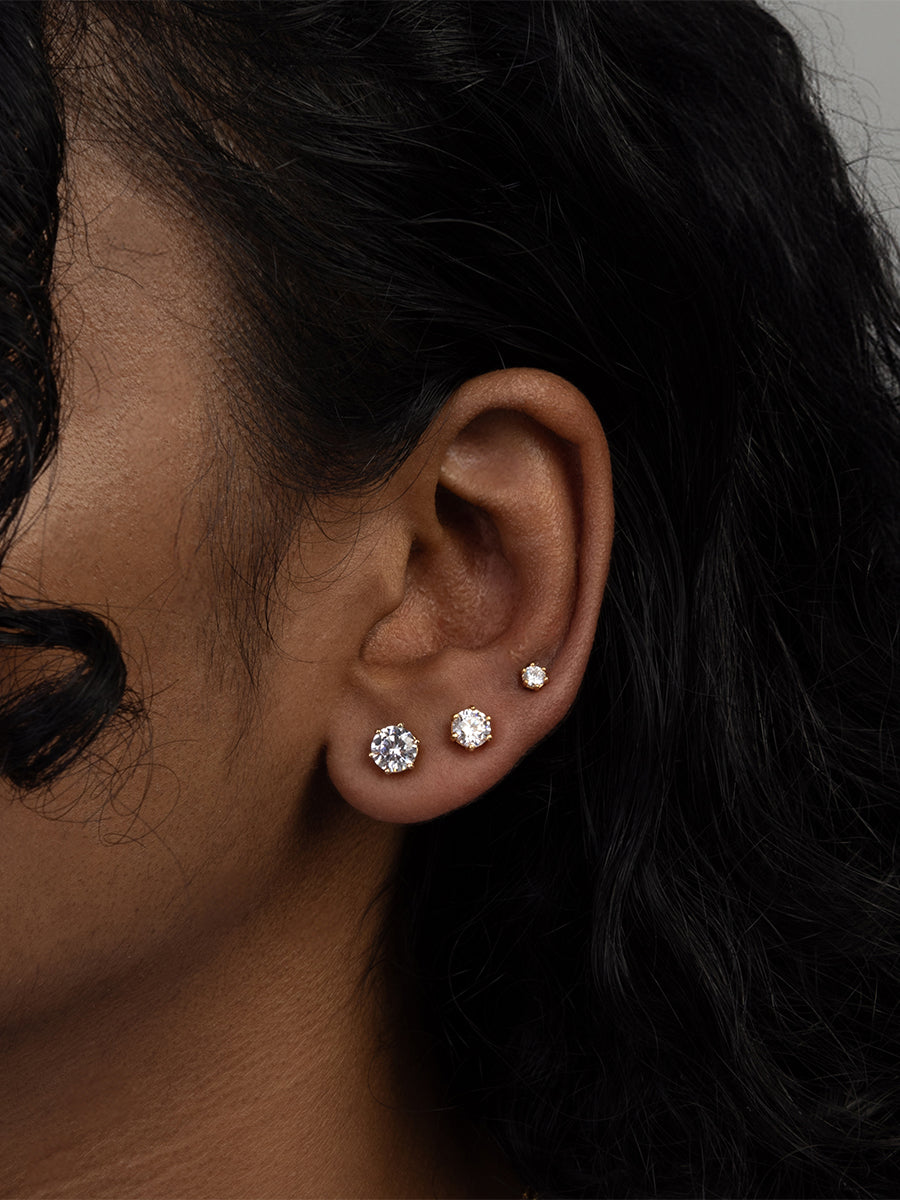 Brilliant 5mm Stud Earrings | 5A Grade Cubic Zirconia | 14K Gold Plated Brass