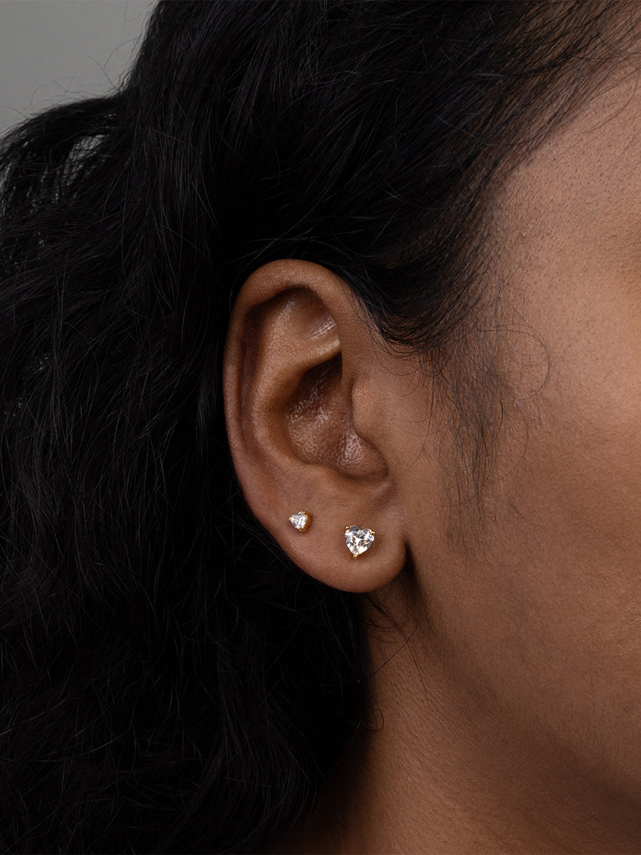 3mm Heart Stud Earrings | 5A Grade Cubic Zirconia | Silver Plated Brass