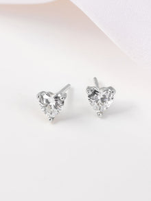 3mm Heart Stud Earrings | 5A Grade Cubic Zirconia | Silver Plated Brass