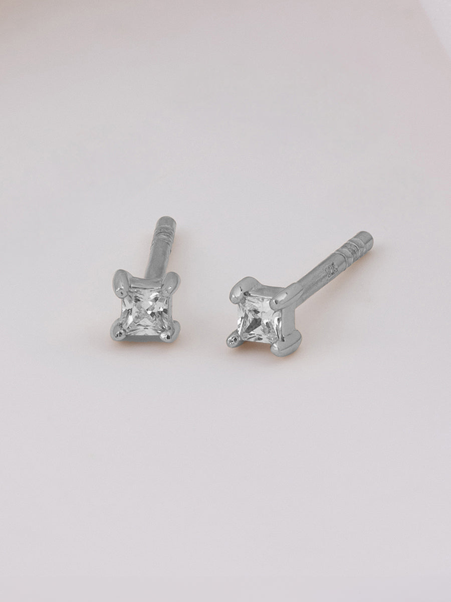 Princess Stud Earrings | 5A Grade Cubic Zirconia | Silver Plated Brass
