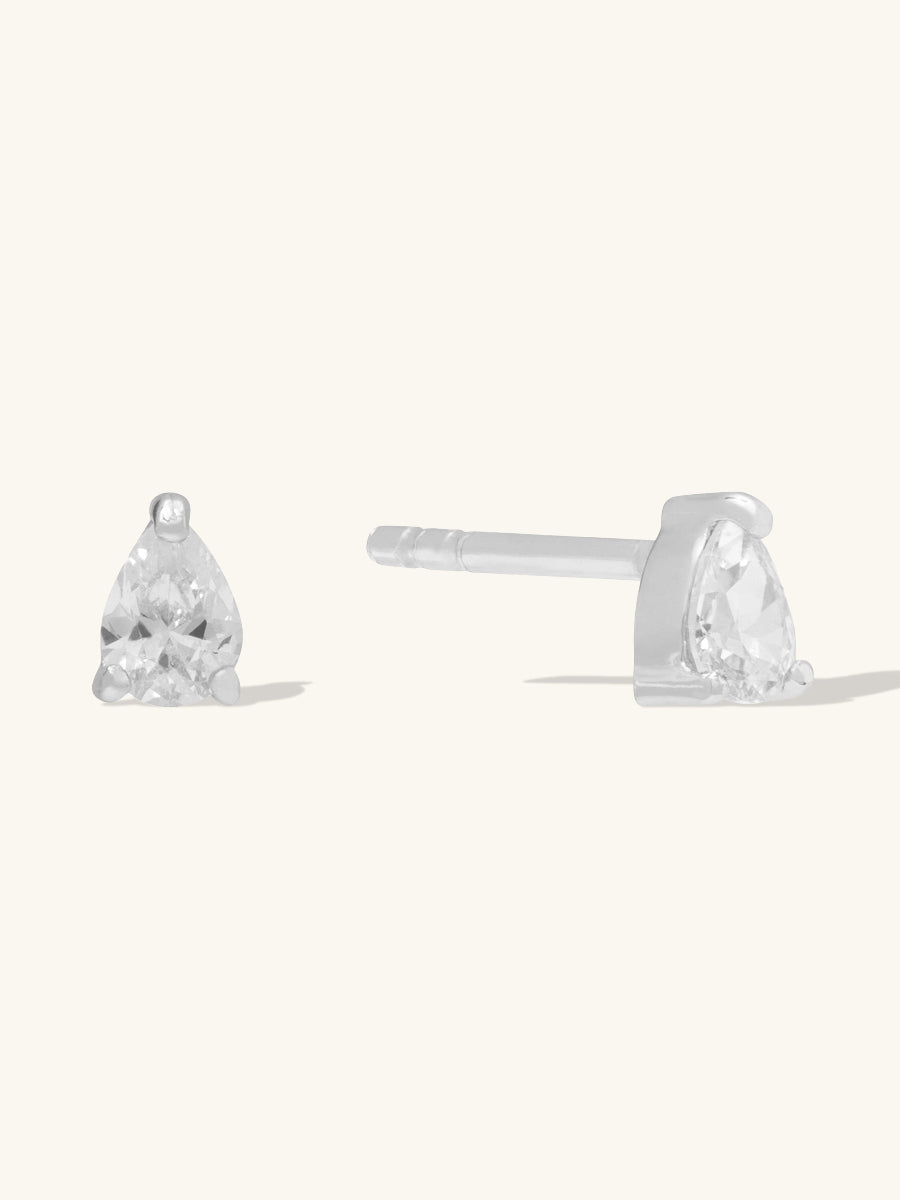 3mm Teardrop Stud Earrings | 5A Grade Cubic Zirconia | Silver Plated Brass