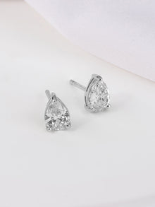 3mm Teardrop Stud Earrings | 5A Grade Cubic Zirconia | Silver Plated Brass