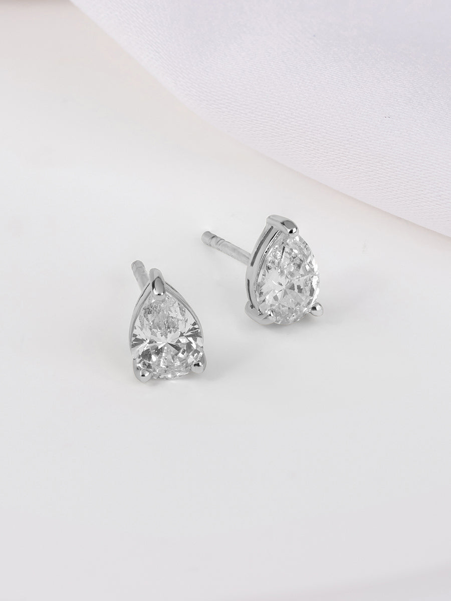 3mm Teardrop Stud Earrings | 5A Grade Cubic Zirconia | Silver Plated Brass