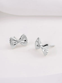 Bow Tie Pasta Stud Earrings | Silver Rhodium Plated Brass