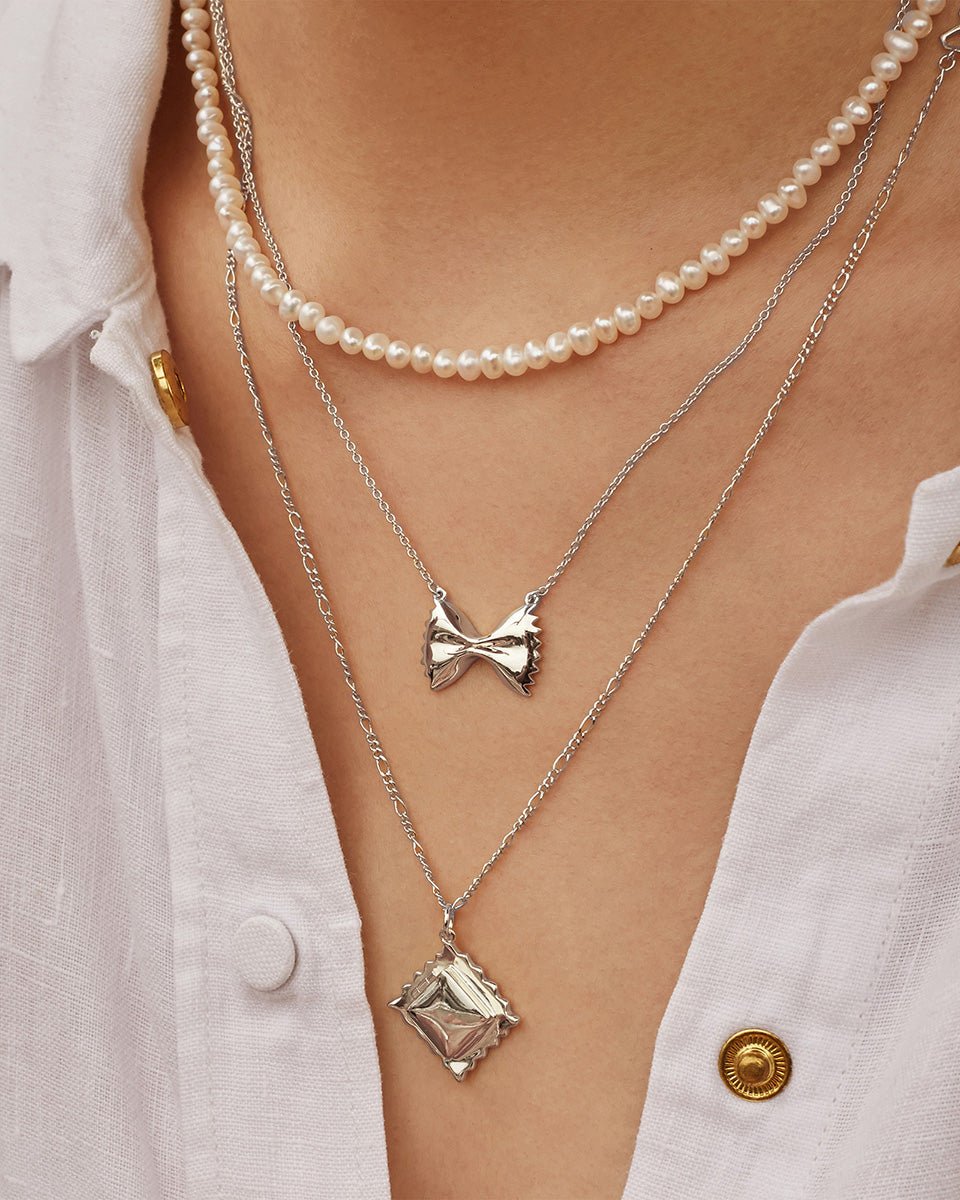 Bow Tie Pasta Necklace | Silver Rhodium Plated Brass