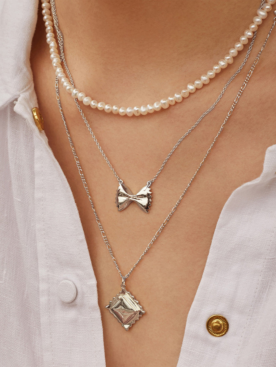 Ravioli Necklace | Silver Rhodium Plated Brass