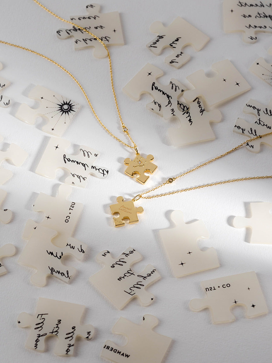 Found Within Puzzle Piece Necklace | Natural Gemstone | 14K Gold Plated Brass