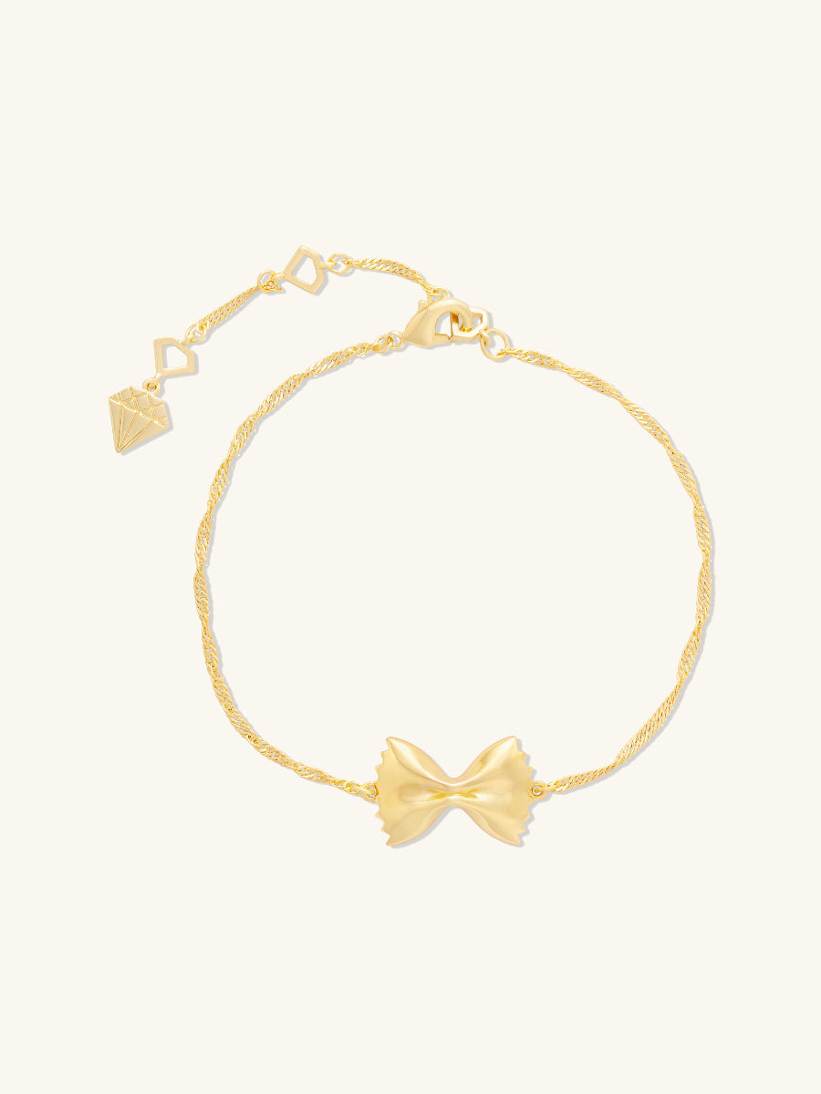 Bow Tie Pasta Bracelet | 14K Gold Plated Brass