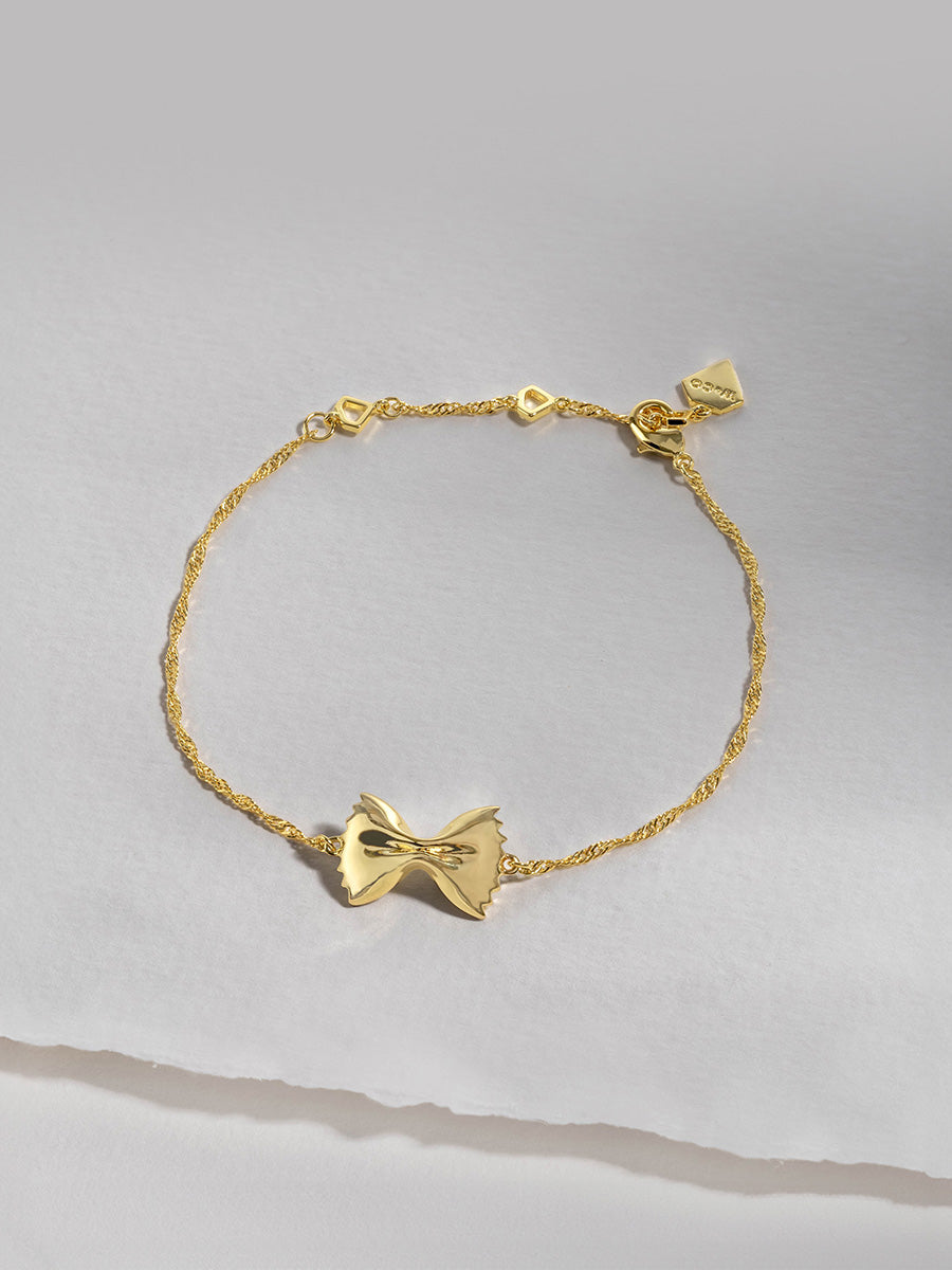 Bow Tie Pasta Bracelet | 14K Gold Plated Brass