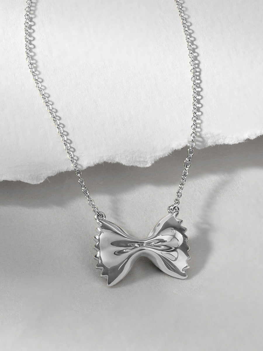 Bow Tie Pasta Necklace | Silver Rhodium Plated Brass