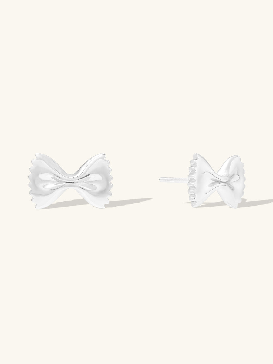 Bow Tie Pasta Stud Earrings | Silver Rhodium Plated Brass