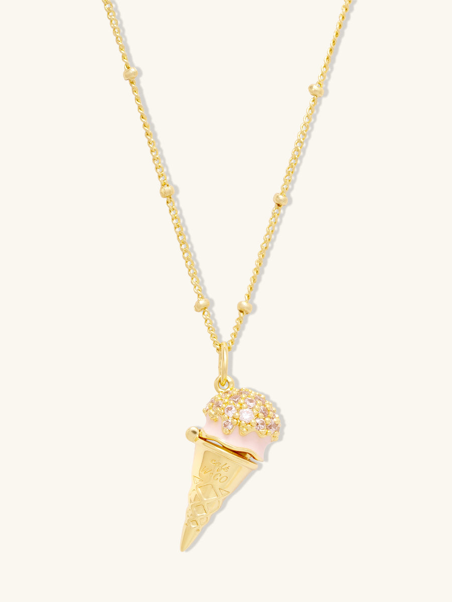 Cafe W+Co Ice Cream Necklace | Natural Gemstone | 14K Gold Plated Brass