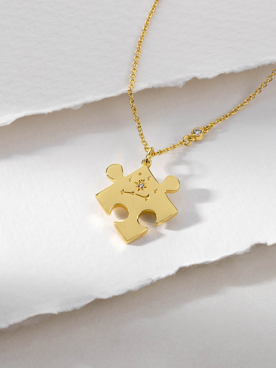 Found Within Puzzle Piece Necklace | Natural Gemstone | 14K Gold Plated Brass