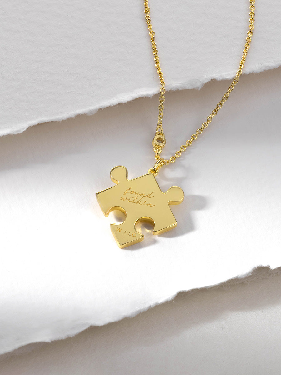 Found Within Puzzle Piece Necklace | Natural Gemstone | 14K Gold Plated Brass