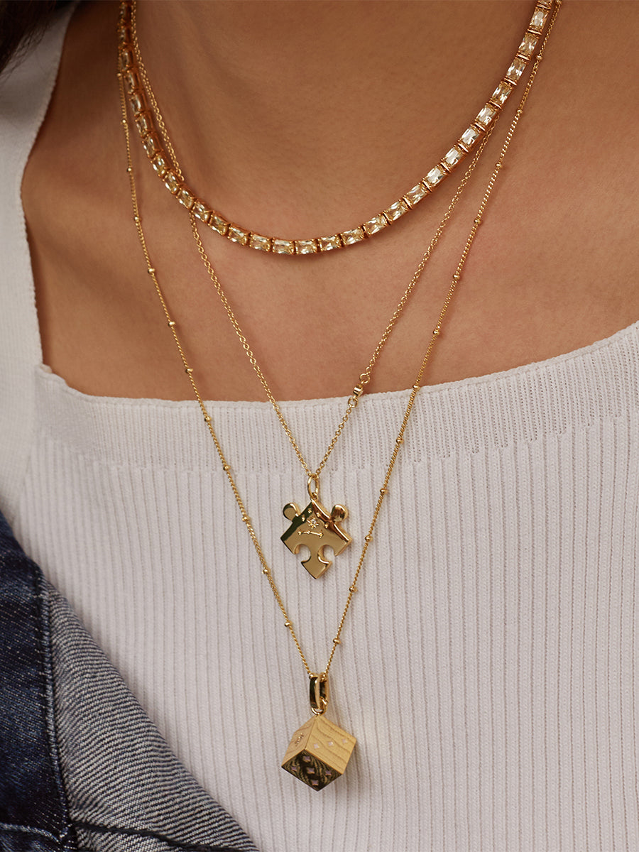 Found Within Puzzle Piece Necklace | Natural Gemstone | 14K Gold Plated Brass
