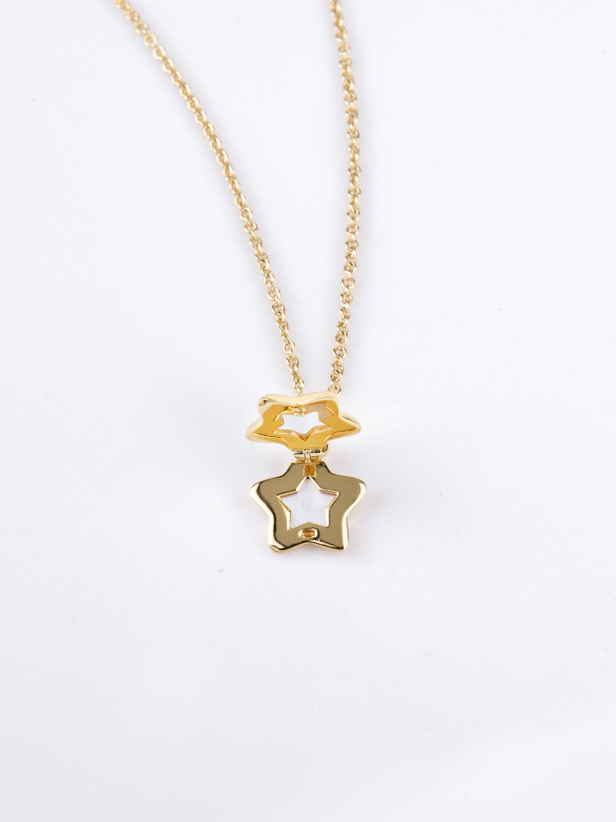 Star Locket Necklace | Mother of Pearl | 14K Gold Plated Brass