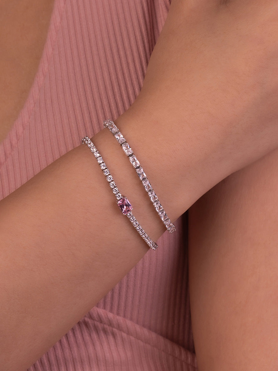 Pave 925 Sterling Baguette Pink Tennis Bracelet | 5A Grade Cubic Zirconia | 925 Sterling Silver