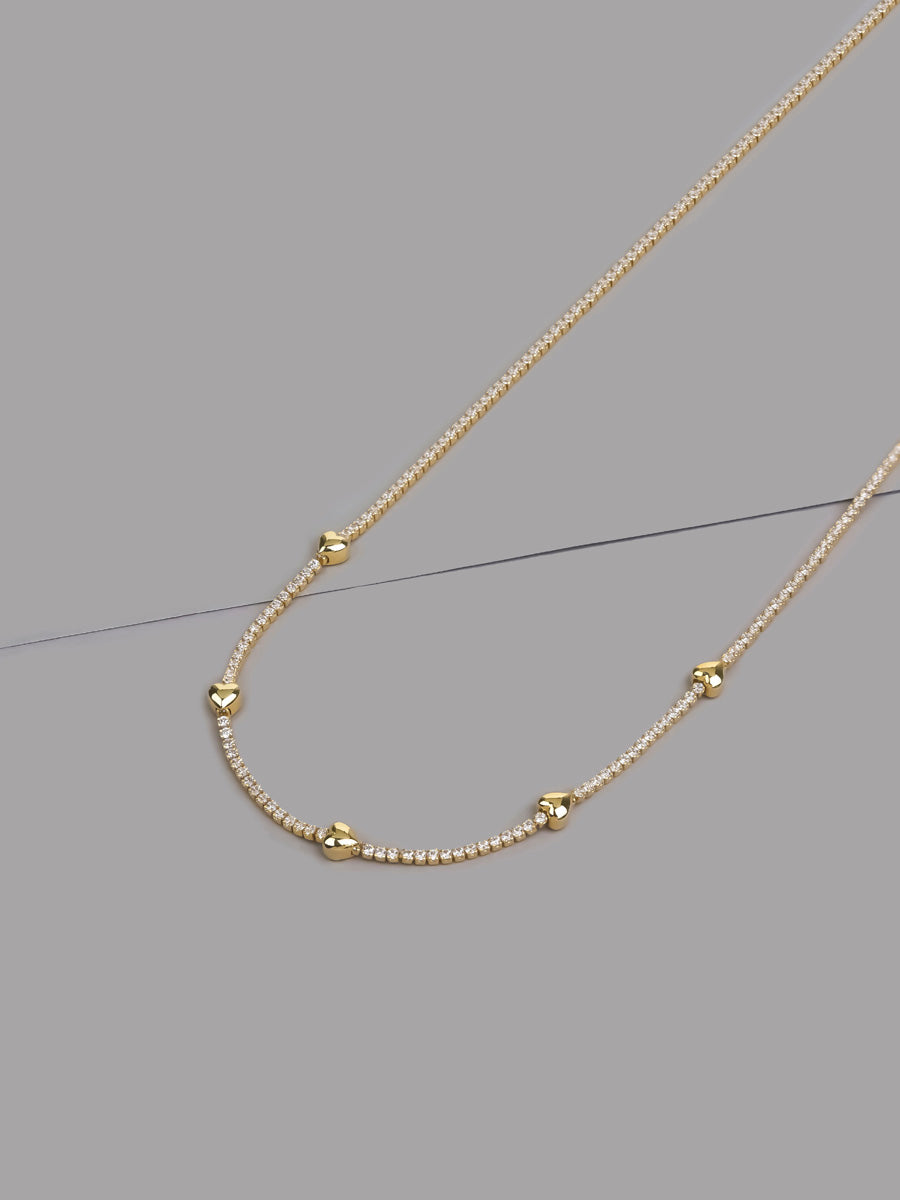 Heart Pave Petite Tennis Necklace | 5A Grade Cubic Zirconia | 14K Gold Vermeil