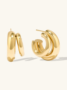 Hailey Double Nano Hoop 9mm Earrings  | 14K Gold Plated Brass