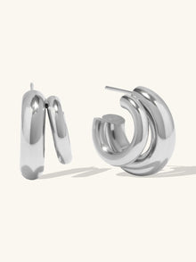 Hailey Double Nano Hoop 9mm Earrings  | Silver Rhodium Plated Brass