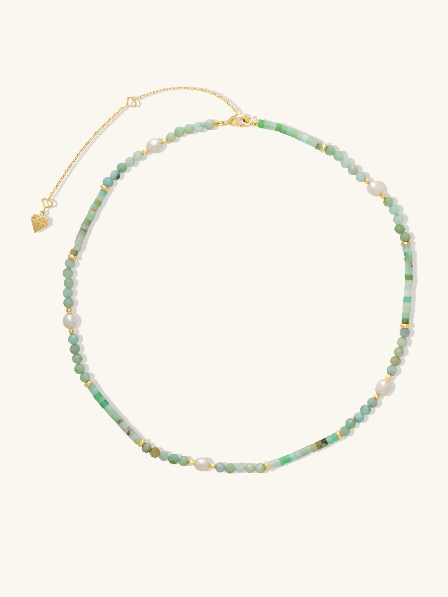 Necklace | Freshwater Pearls/Jade/Amazonite | 14K Gold Plated Brass