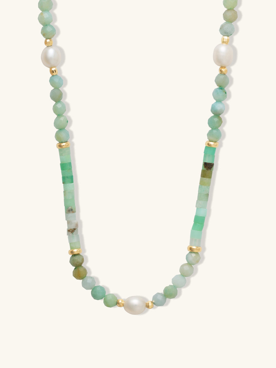 Necklace | Freshwater Pearls/Jade/Amazonite | 14K Gold Plated Brass