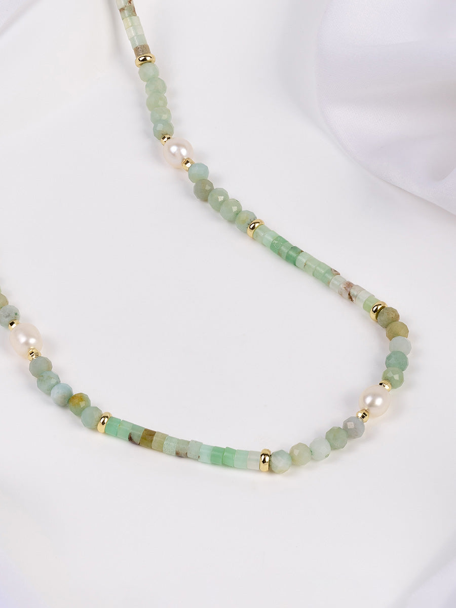 Necklace | Freshwater Pearls/Jade/Amazonite | 14K Gold Plated Brass